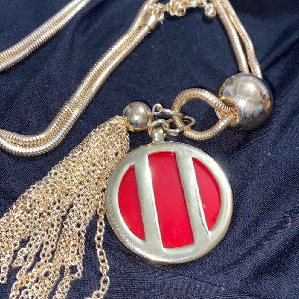 Chico’s long double sided necklace with Red  & Gold pendant